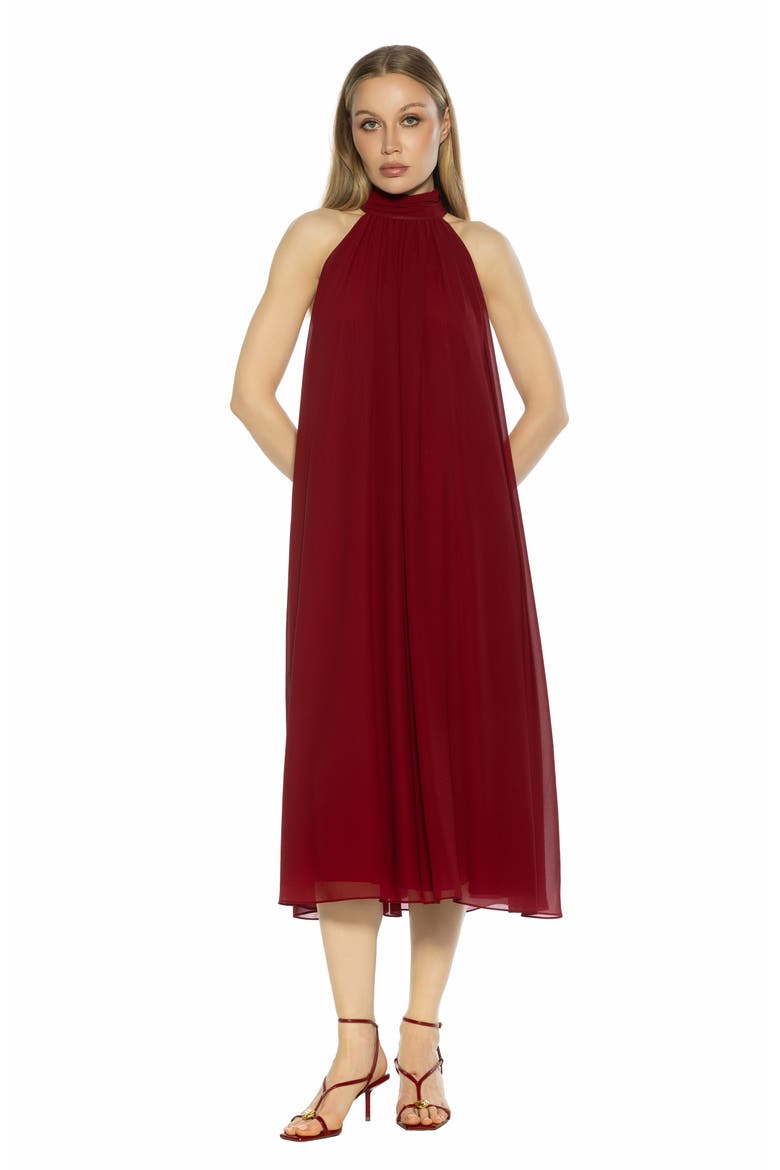 Suri Mock Neck Sleeveless Chiffon Midi Dress, Alternate, color, RED