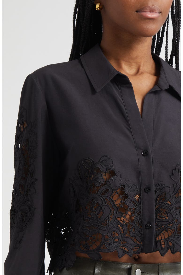 Seychelle Cutwork Crop Button-Up Shirt, Alternate, color, BLACK