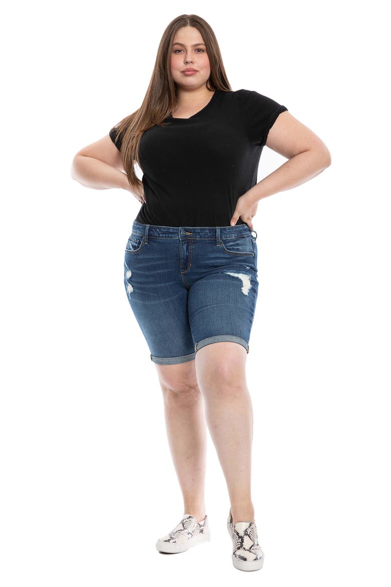 Distressed Bermuda Denim Shorts, Alternate, color, TERESA