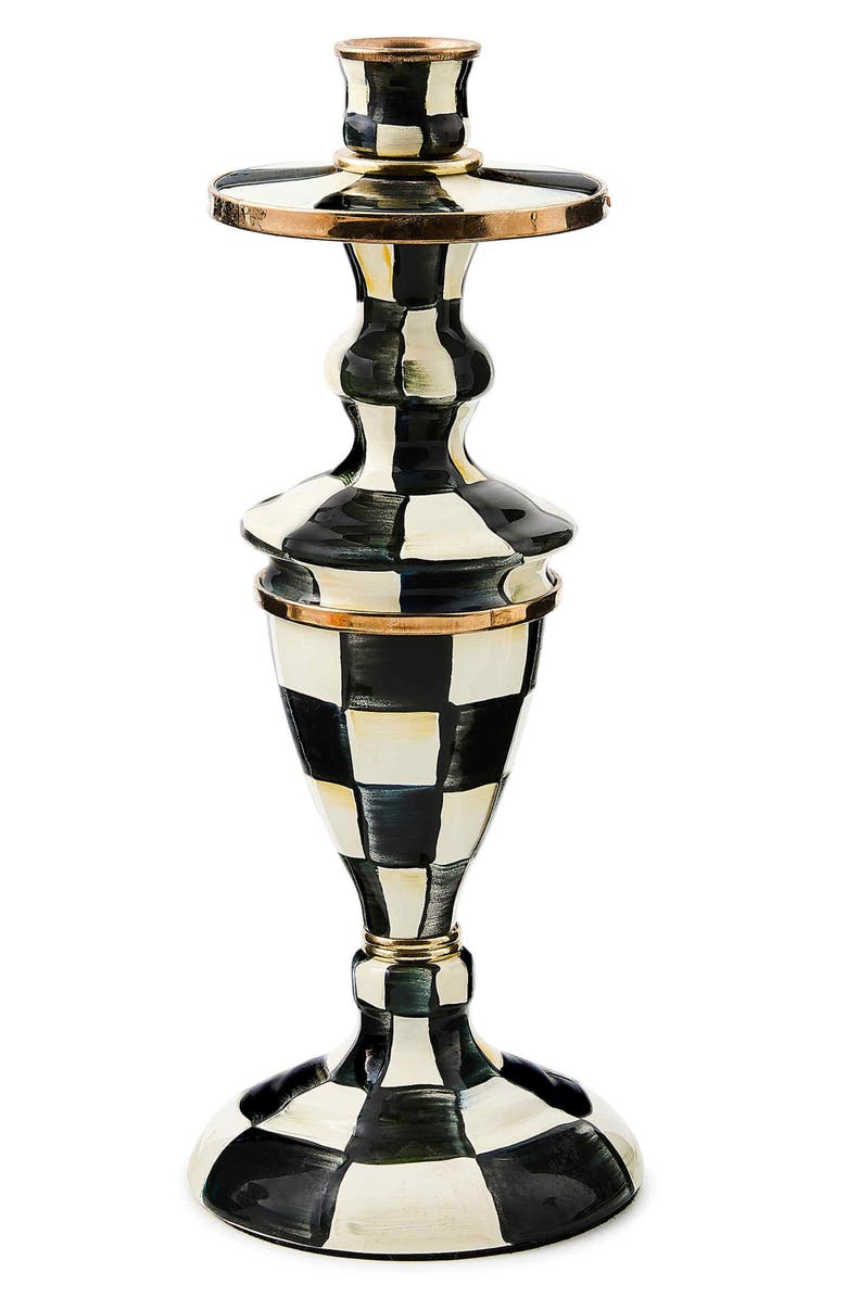MACKENZIE CHILDS Courtly Check Medium Enameled Steel Candleholder, Main, color, Black/ White