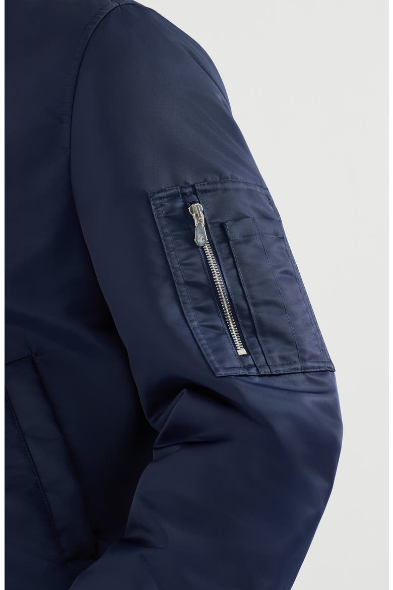 Water-resistant techno satin bomber jacket with Thermore® padding, Alternate, color, Navy Blue