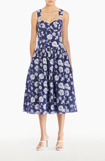 Amanda Uprichard Abernathy Floral Midi Dress In Blue