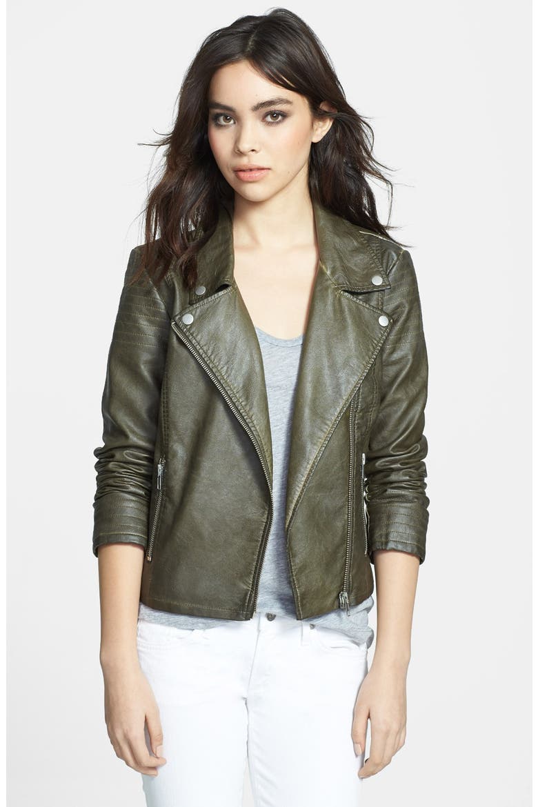 BB Dakota 'Dita' Faux Leather Moto Jacket, Main, color, OLIVE