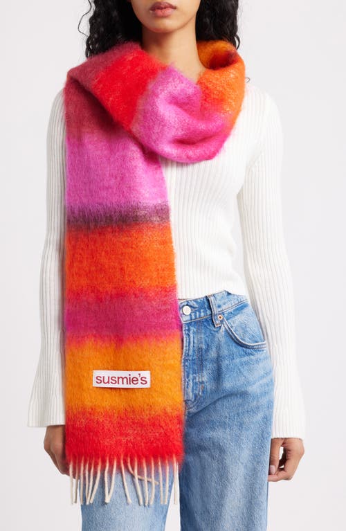 Susmie's Wool & Mohair Fringe Scarf In Multi