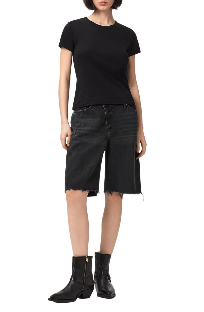 AllSaints Aki Crossover Denim Shorts, Alternate, color, 