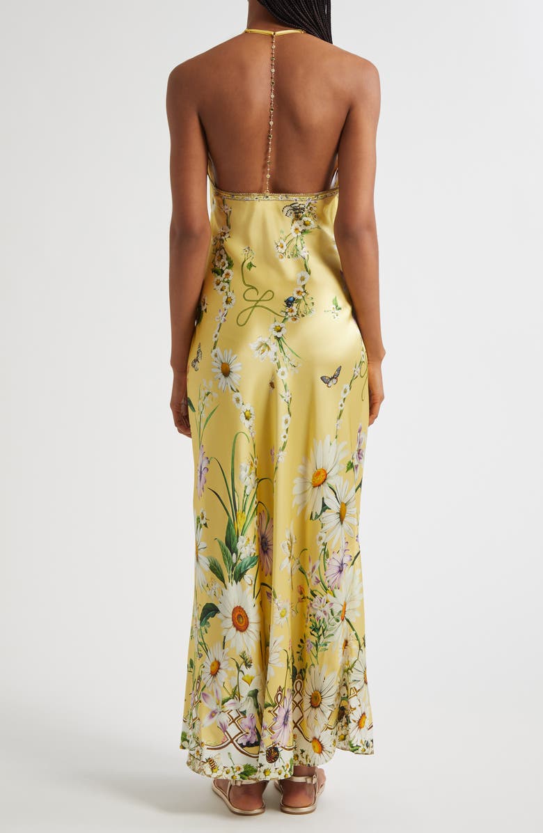 Camilla Chain Detail Bias Cut Silk Charmeuse Slipdress, Alternate, color, Daisy Chains