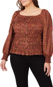 Foxcroft Olivia Cheetah Print Smocked Top