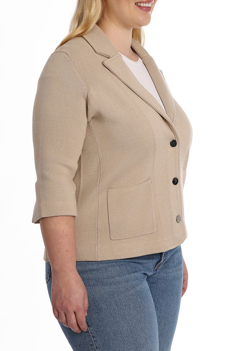MINNIE ROSE Three-Quarter Sleeve Cotton Blend Knit Blazer, Alternate, color, Brown Sugar