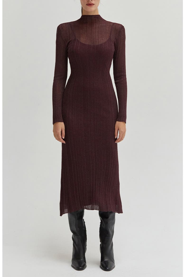 Sheer Lurex Maxi Dress, Main, color, Cabernet