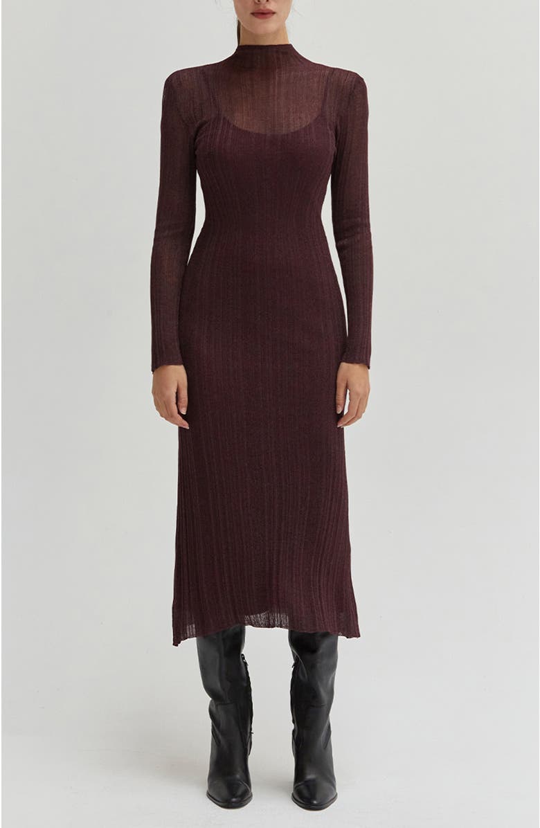 CRESCENT Sheer Lurex Maxi Dress, Main, color, Cabernet