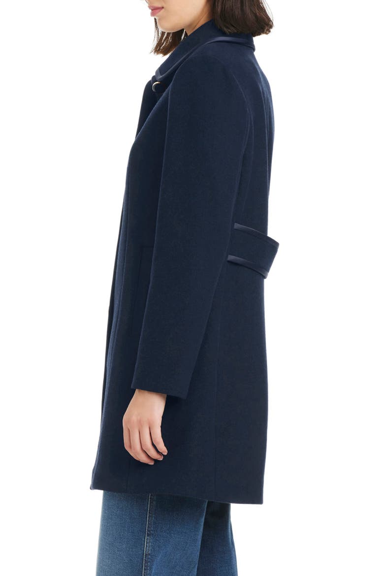 Satin Trim Wool Blend Coat, Alternate, color, PARISIAN NAVY