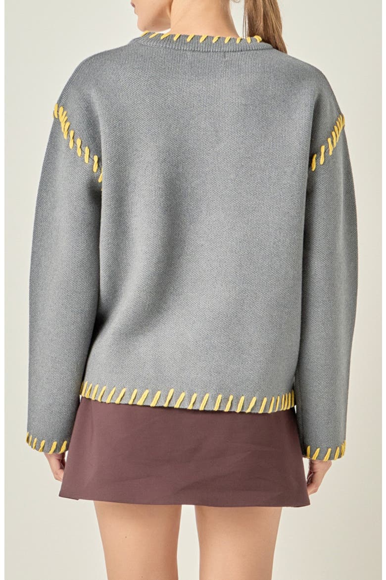 Heart Whipstitch Sweater, Alternate, color, GREY/ YELLOW