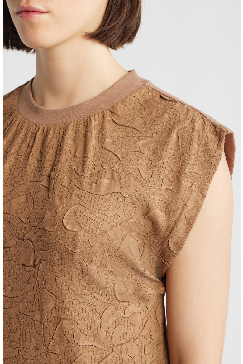 Mixed Media Crinkle Jacquard Top, Alternate, color, BUTTER TOFFEE