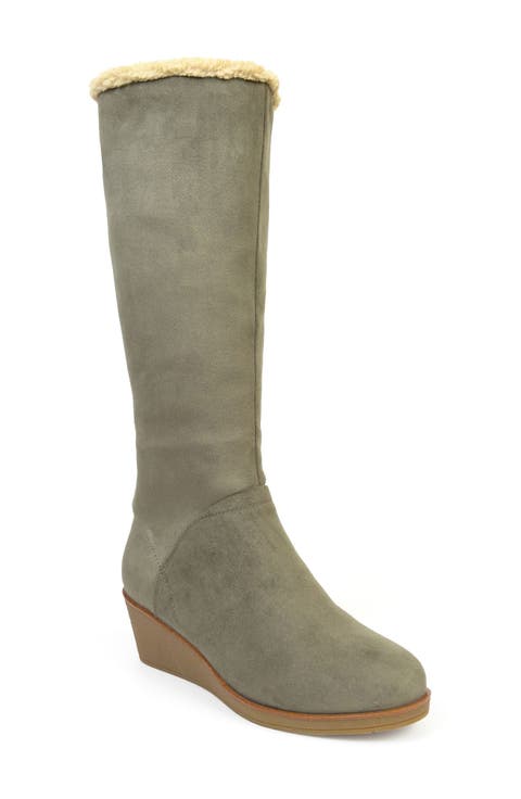 Binocular Faux Shearling Lined Wedge Boot (Women)