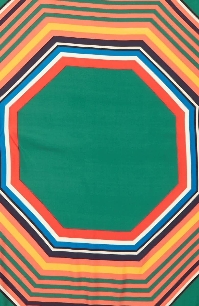 Tory Burch 'Fret' Fringed Silk Twill Square Scarf, Alternate, color, 