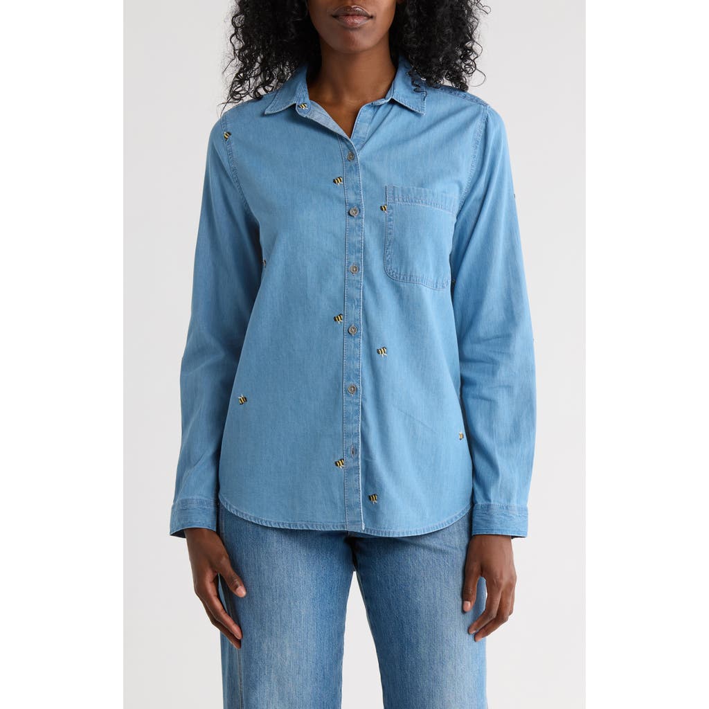 Beachlunchlounge Kayden Embroidered Button-up Shirt In Blue