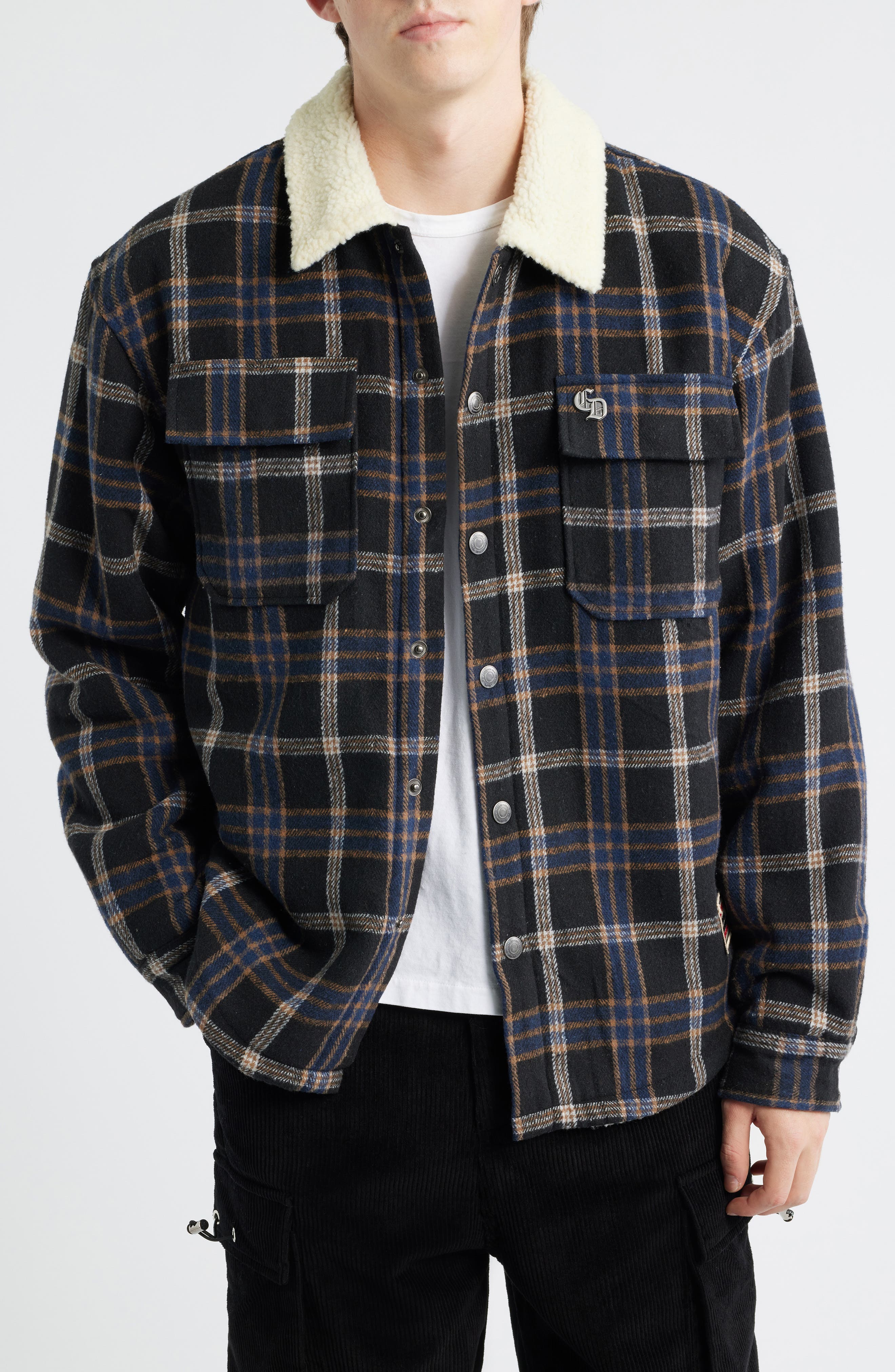 CRIMINAL DAMAGE Richmond Check Faux Shearling Shirt Jacket