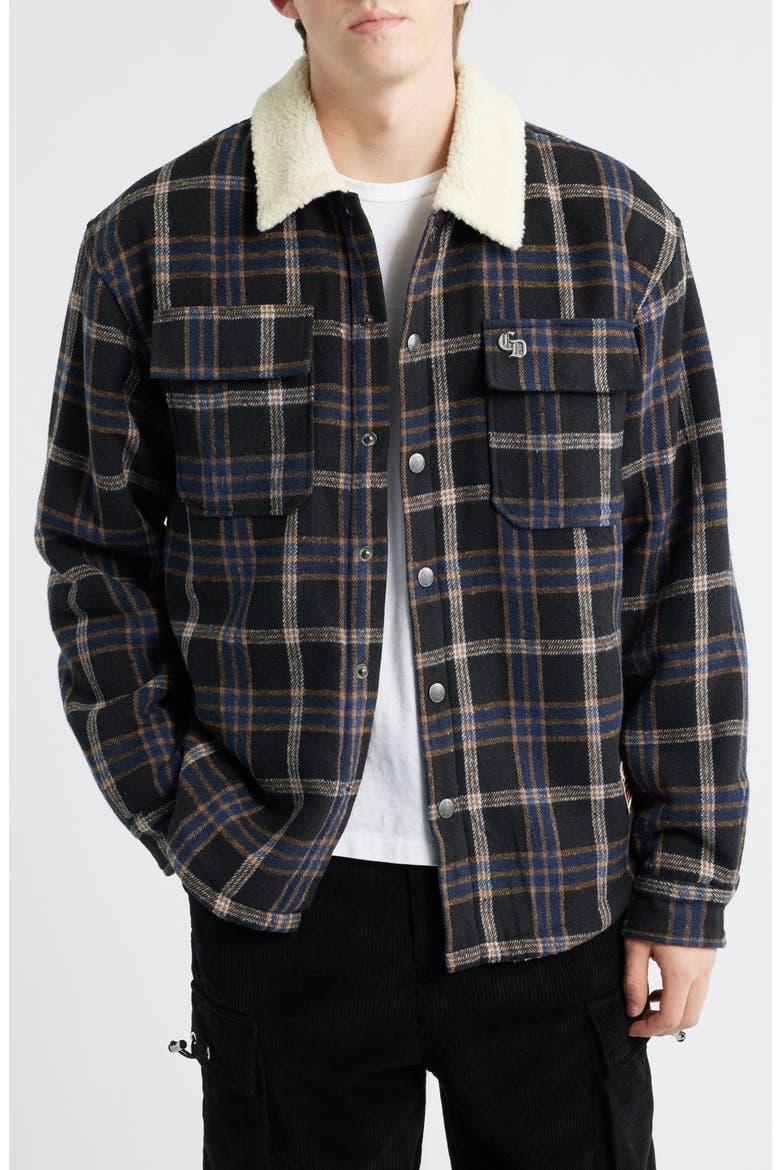 Richmond Check Faux Shearling Shirt Jacket, Main, color, BLUE/BLACK