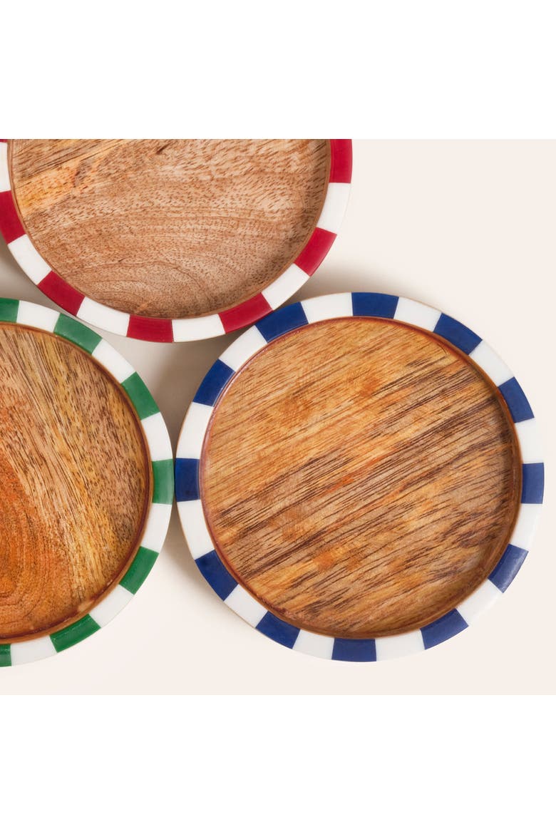 Nohar Wood Round Coaster Set of 4 Artisan Design, Alternate, color, Multicolor