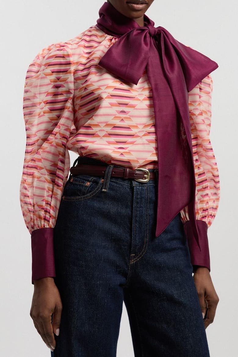 Long Sleeve Pussybow Blouse, Alternate, color, Multi