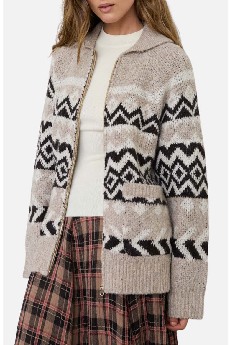 Geometric Jacquard Zip Cardigan, Main, color, TAUPE