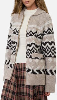 Blu Pepper Geometric Jacquard Zip Cardigan