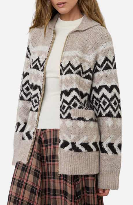 Geometric Jacquard Zip Cardigan