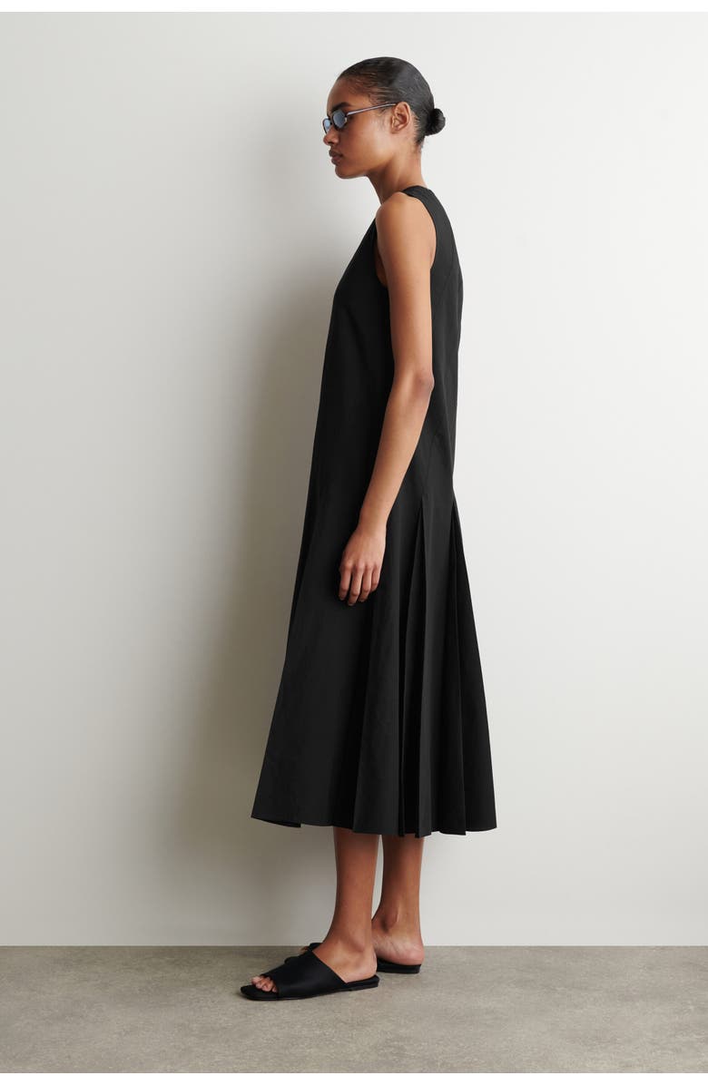 COS Pleated Cotton-linen Maxi Dress, Alternate, color, Black
