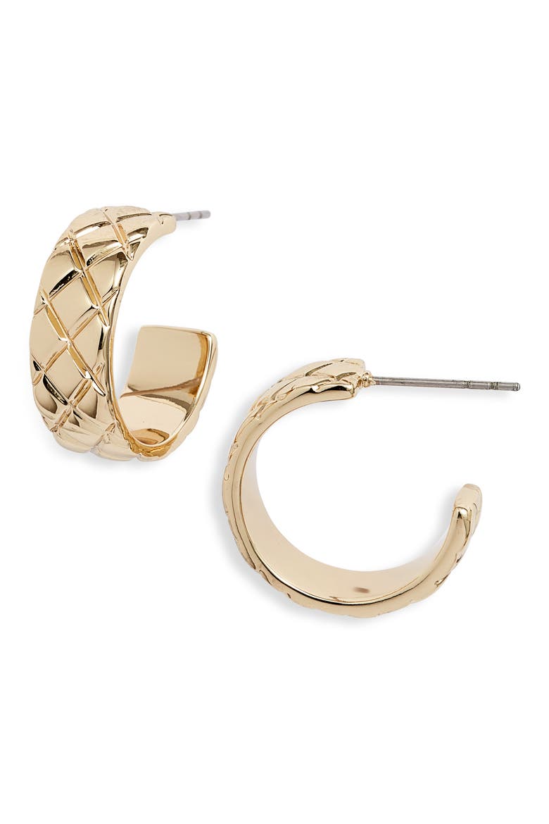 Quilted Hoop Earrings, Main, color, GOLD