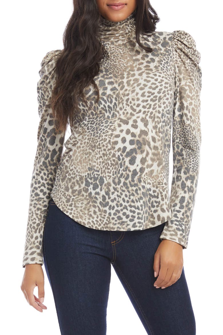 Shirred Sleeve Print Turtleneck, Main, color, PRT
