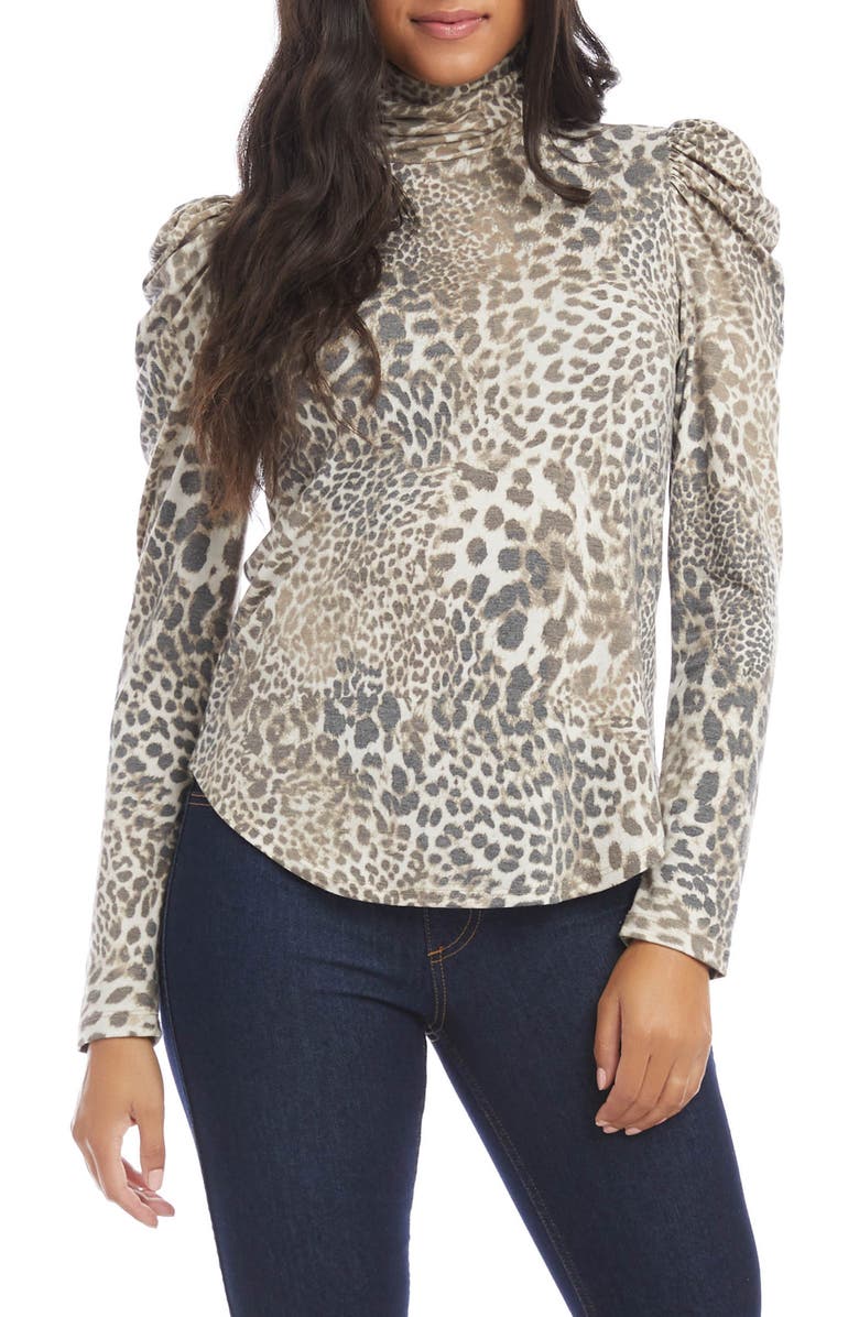 Karen Kane Shirred Sleeve Print Turtleneck, Main, color,