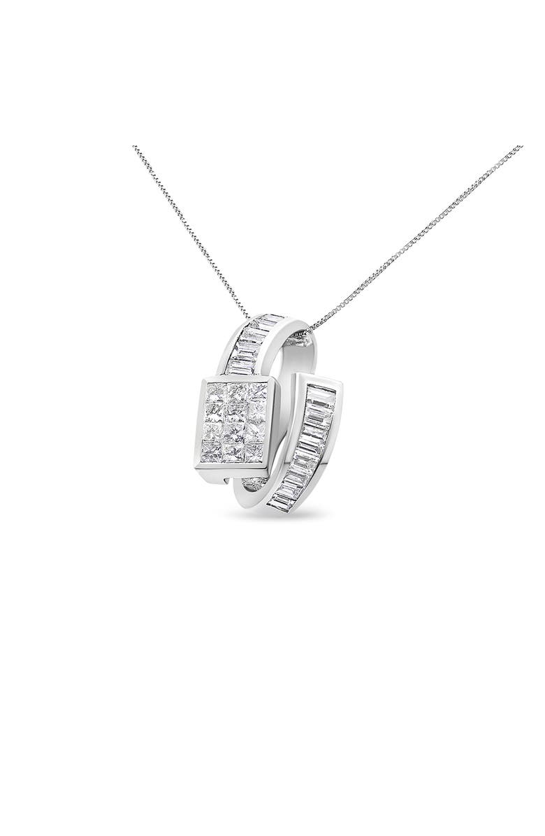 Haus of Brilliance 14K White Gold 2 cttw Princess and Baguette Cut Diamond Double Loop Pendant Necklace, Main, color, White