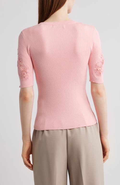 Elie Tahari The Magnolia Ribbed Lace-inset Sweater In Pink Sky