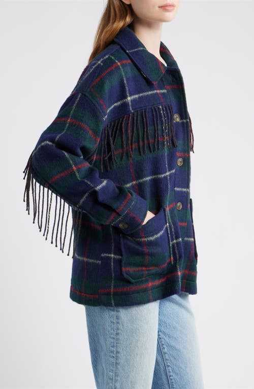 Thread & Supply Fringe Plaid Shacket In Blue