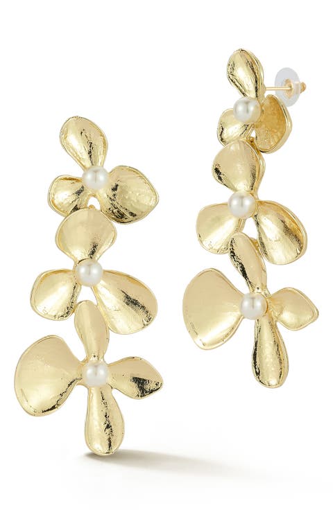 Faux Pearl Flower Drop Earrings
