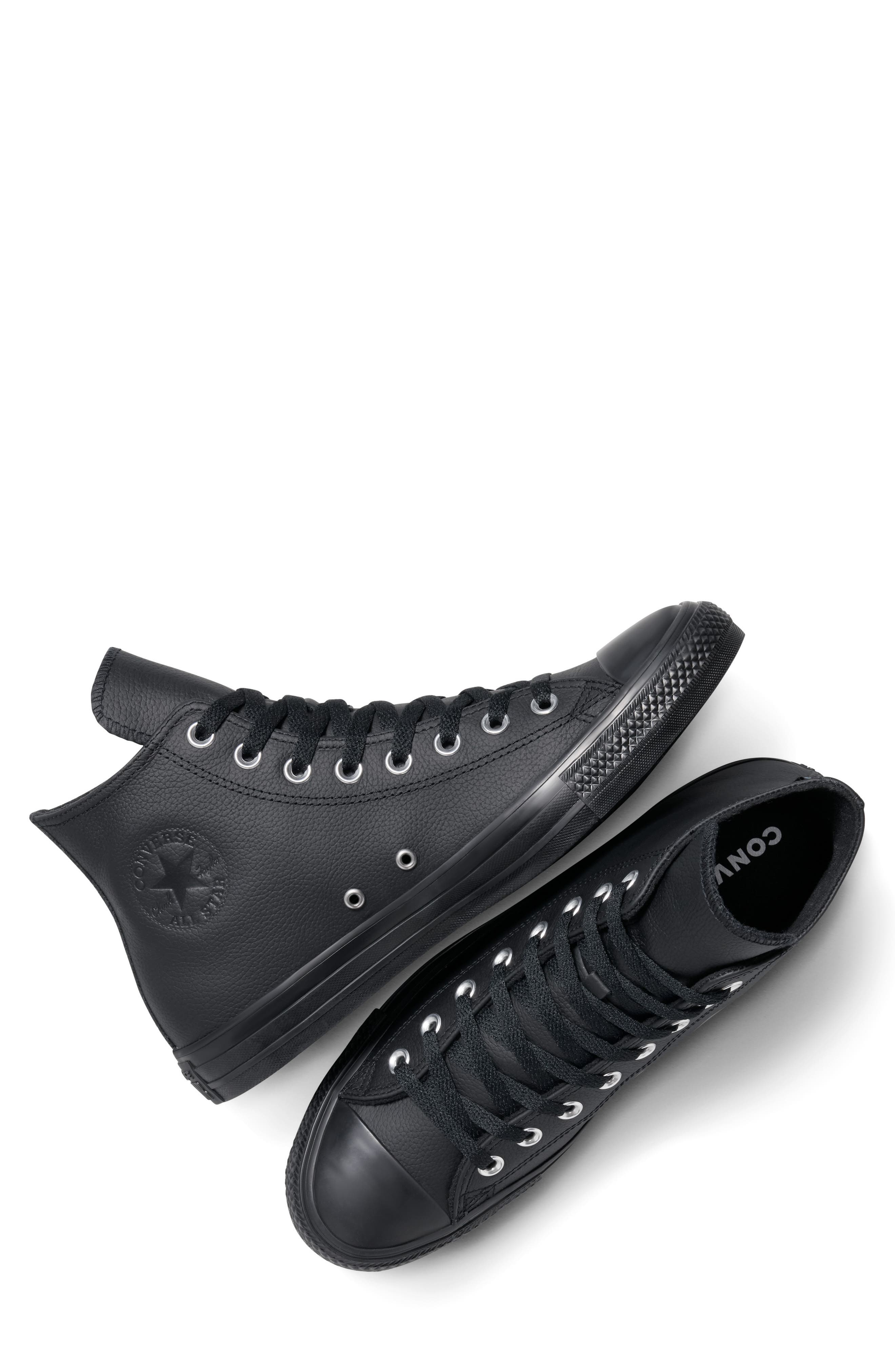 Converse Chuck Taylor<sup>®</sup> All Star<sup>®</sup> Water Repellent Leather High Top Sneaker, Alternate, color, Black/ Black/ Black