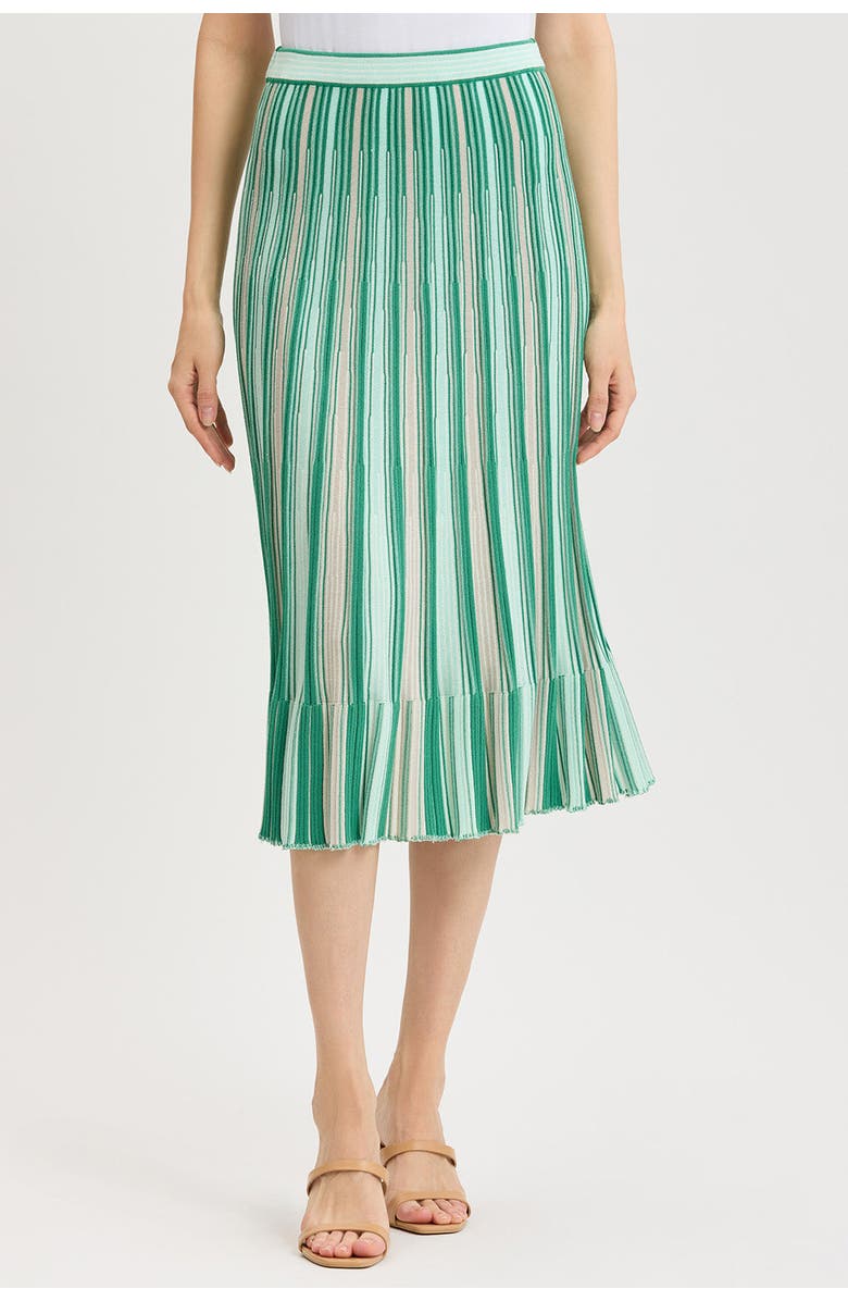 Ming Wang Flared Flounce Soft Knit Midi Skirt, Main, color, Kelly Green/Eucalyptus/Ivory
