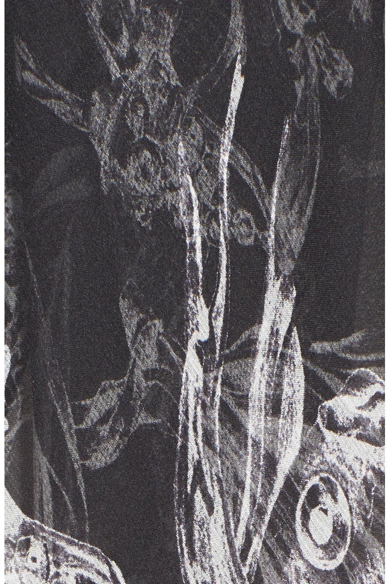 Alexander McQueen Skeletal Print Silk Chiffon Shawl, Alternate, color, BLACK/ IVORY