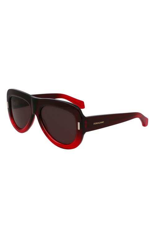Ferragamo Rivets 57mm Aviator Sunglasses In Gradient Transparent Dark Red