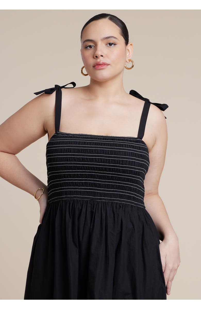 ELOQUII Smocked Bodice Maxi Dress, Alternate, color, Black Onyx