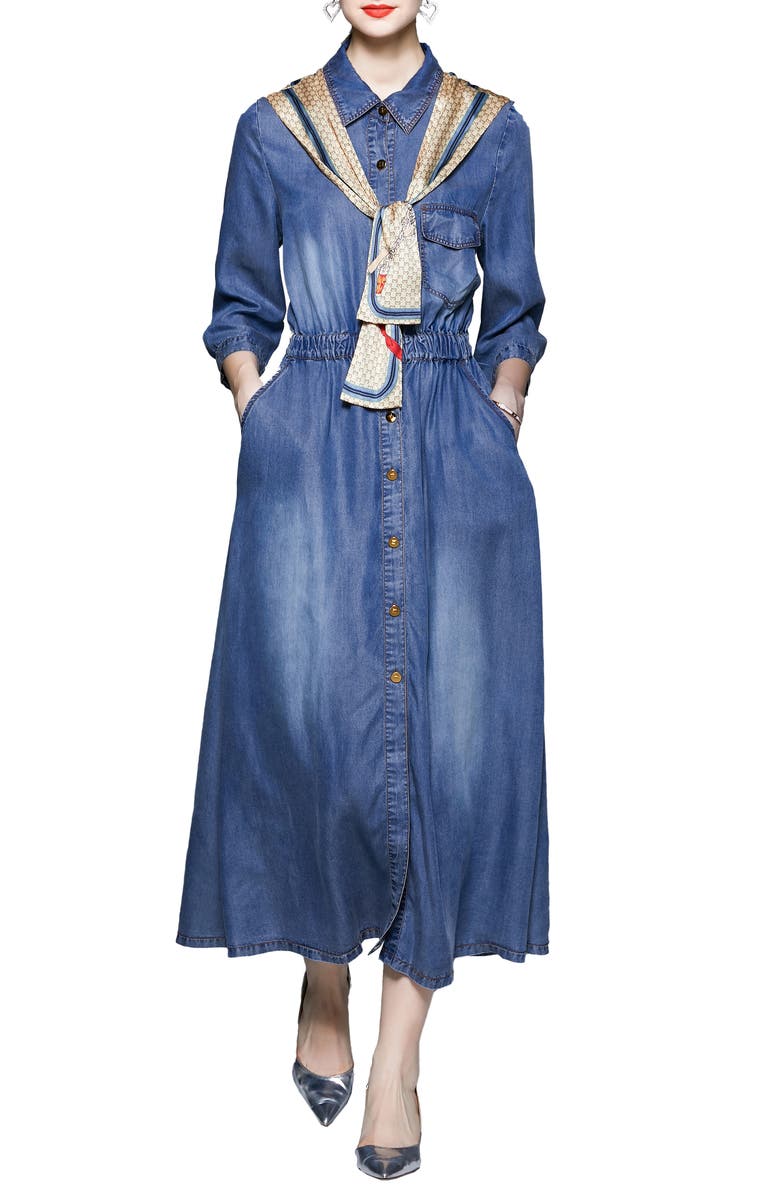 KAIMILAN Point Collar A-Line Maxi Dress, Main, color, 
