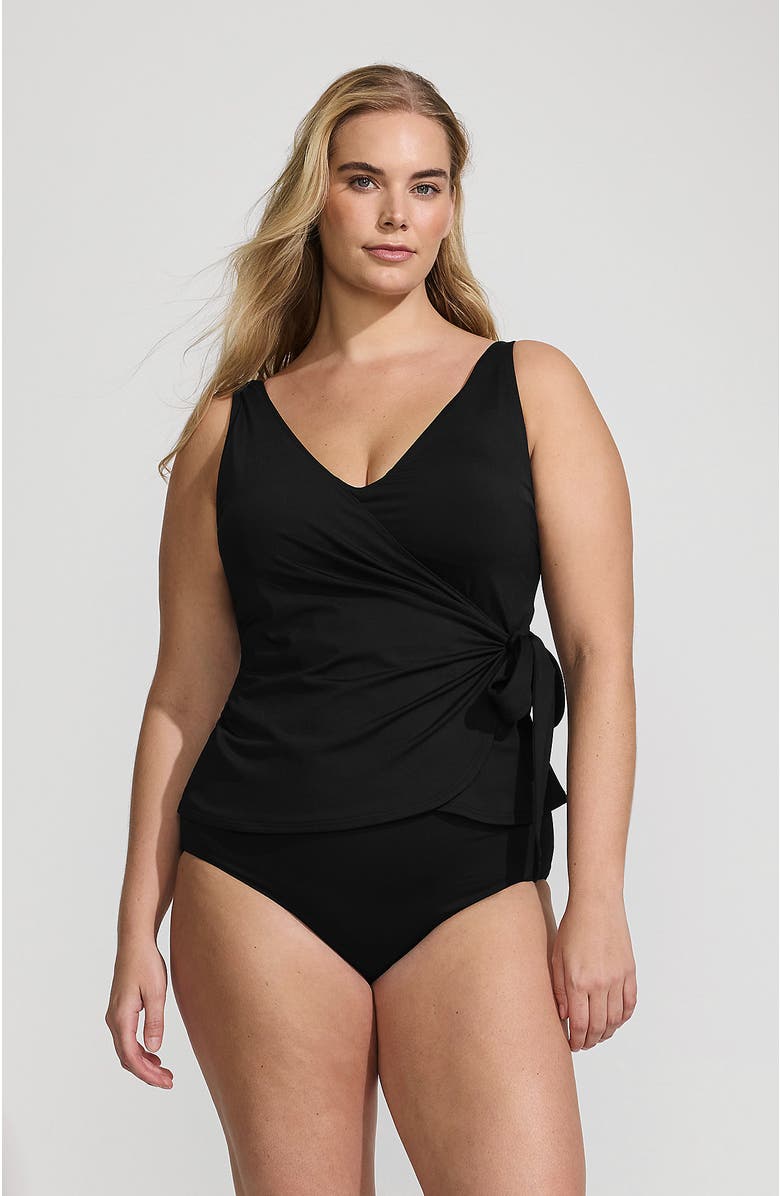 Lands' End Plus Size DD-Cup Side Tie Tankini Top, Main, color, Black