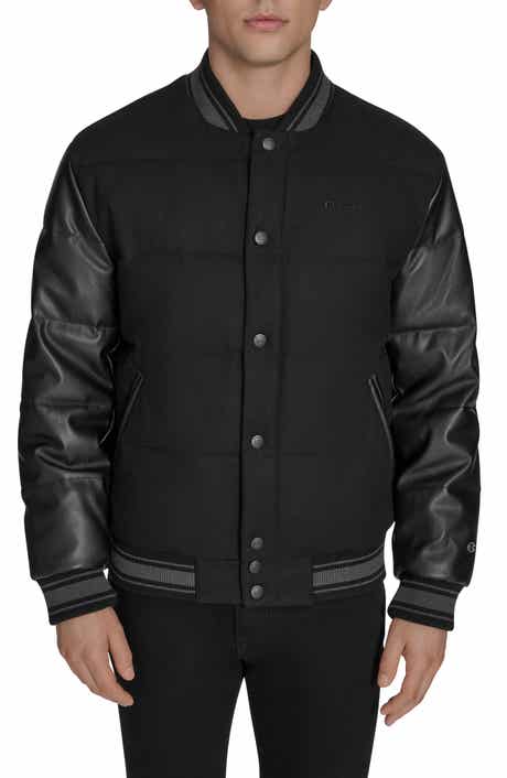 Mixed Media Varsity Puffer Jacket