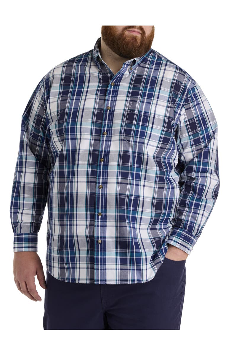 Harbor Bay by DXL Big & Tall Tonal Plaid Sport Shirt, Alternate, color, Blue Multi