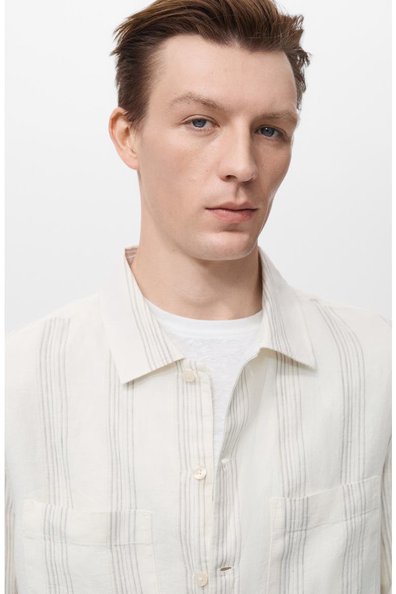 Stripe Linen Overshirt, Alternate, color, OFF WHITE