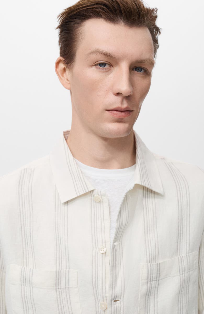MANGO Stripe Linen Overshirt, Alternate, color, Off White
