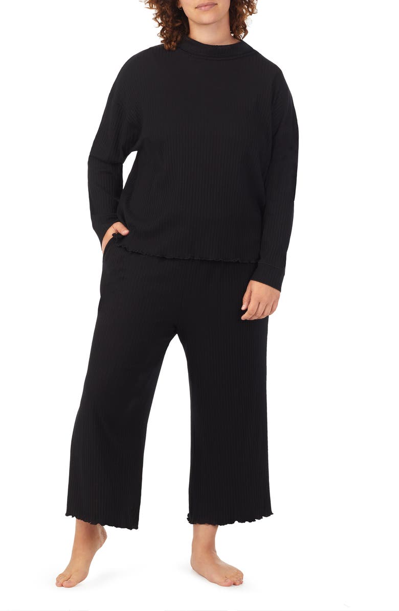 Refinery29 Rib Mock Neck Crop Pajamas, Alternate, color,