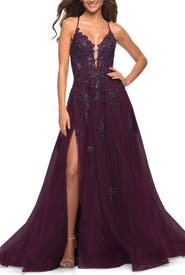 La Femme Tulle A-line Dress with Jeweled Lace Appliques
