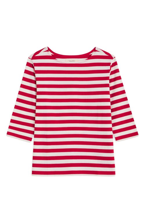 Seasalt Cornwall Sailor Stripe Three Quarter Sleeve Organic Cotton T-shirt In Scallion Scarlet