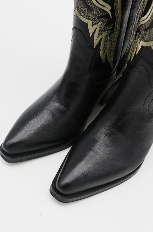 Stivali New York Women's Dramen Western Cowboy Boots In Black Leather In Black